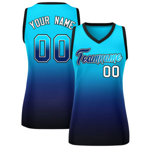 Custom Powder Blue Navy Gradient Fashion Tops Mesh Basketball Jersey For Women