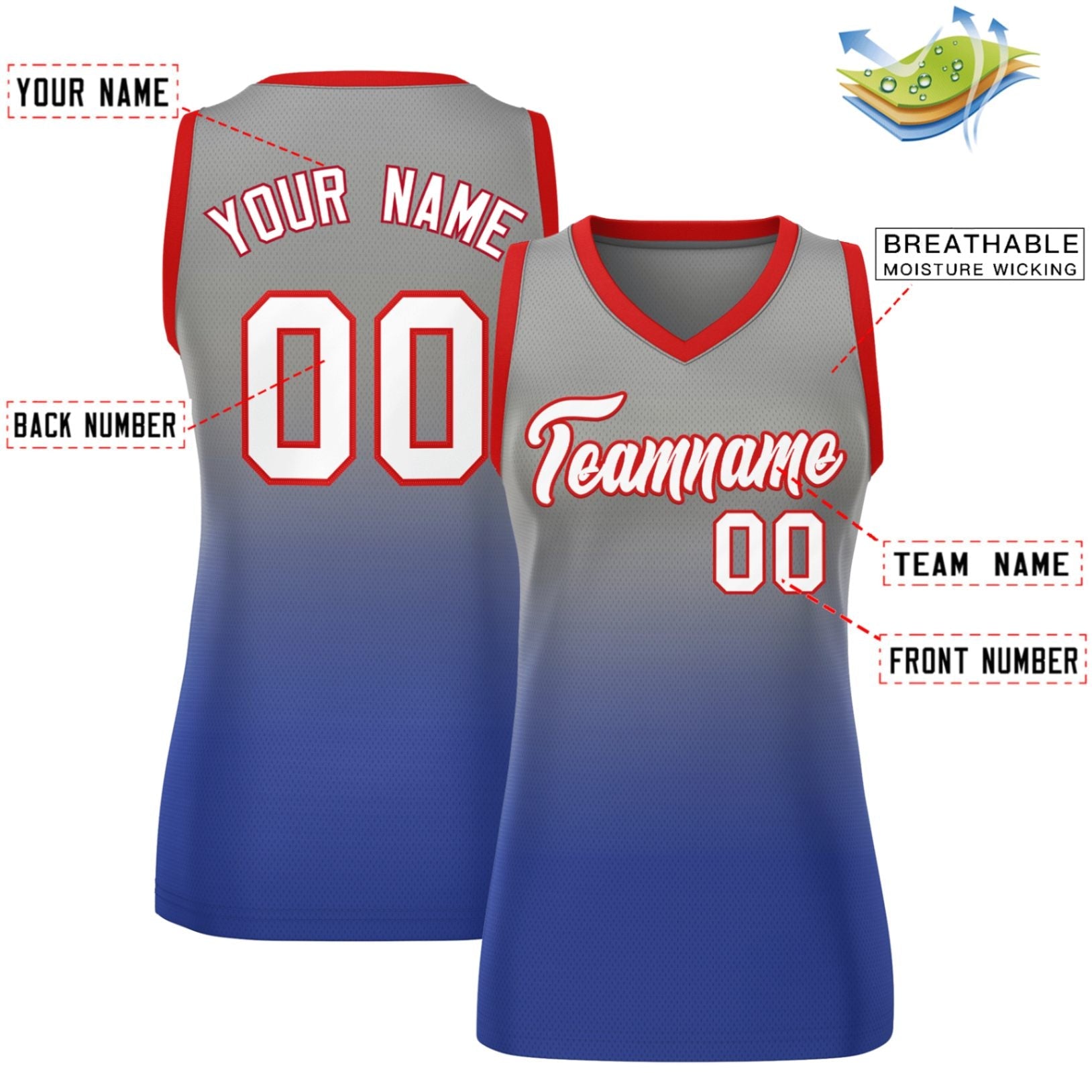 Custom Gray Royal Gradient Fashion Tops Mesh Basketball Jersey For Women