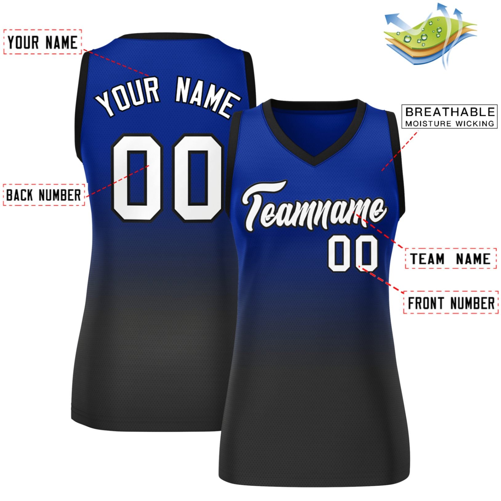 Custom Royal Black Gradient Fashion Tops Mesh Basketball Jersey For Women