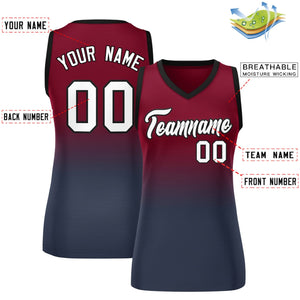 Custom Crimson Navy Gradient Fashion Tops Mesh Basketball Jersey For Women