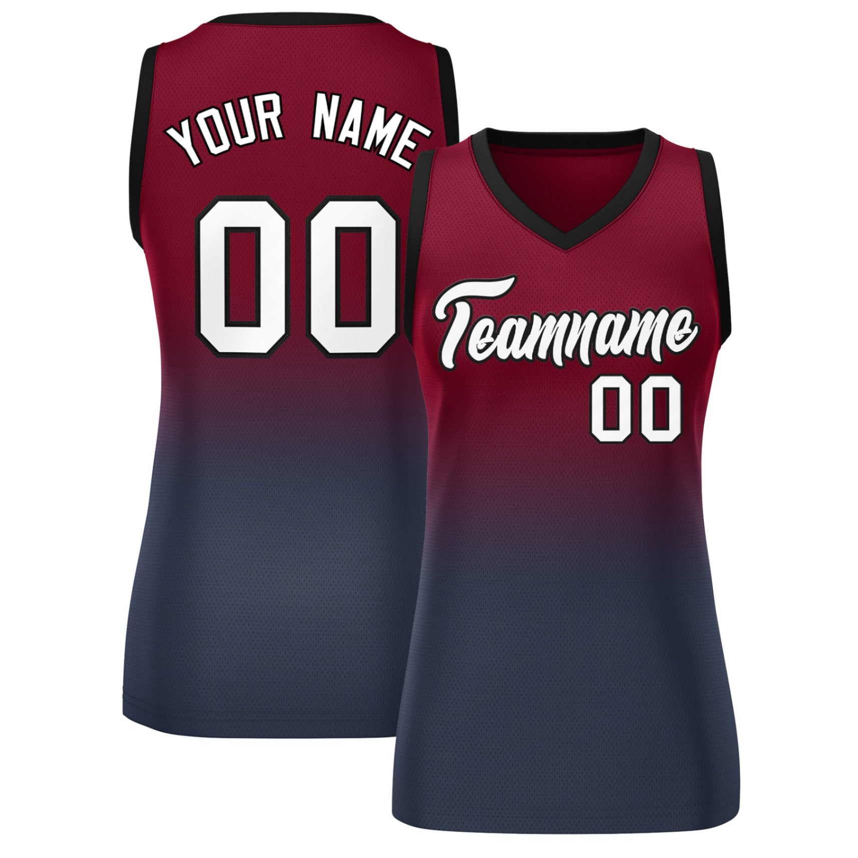 Custom Crimson Navy Gradient Fashion Tops Mesh Basketball Jersey For Women