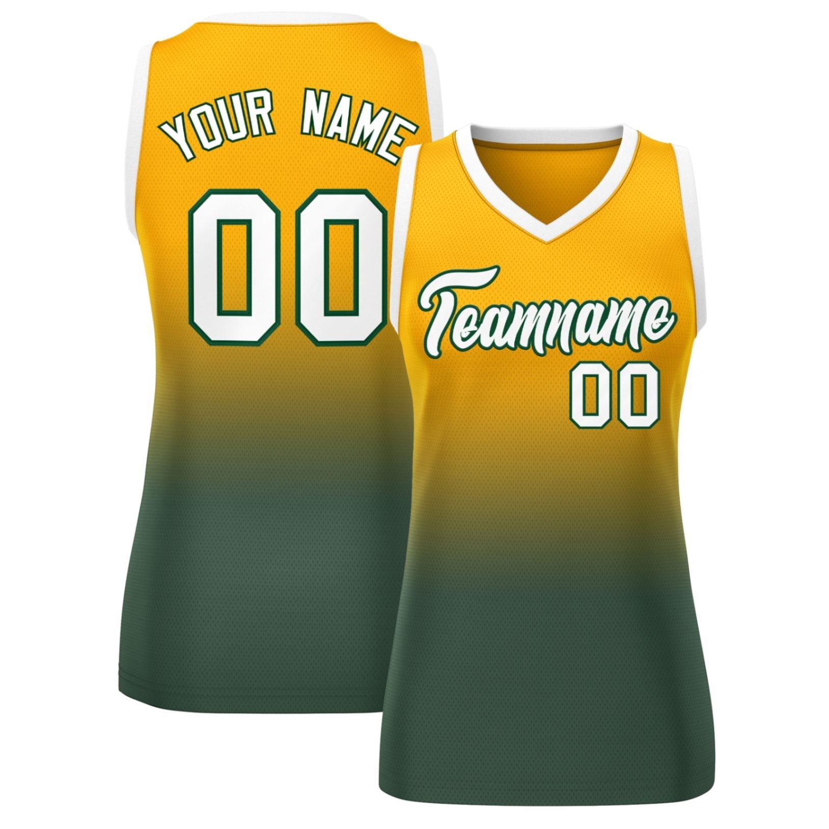 Custom Yellow Midnight Green Gradient Fashion Tops Mesh Basketball Jersey For Women