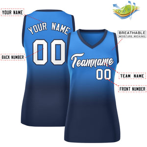 Custom Powder Blue Navy Gradient Fashion Tops Mesh Basketball Jersey For Women