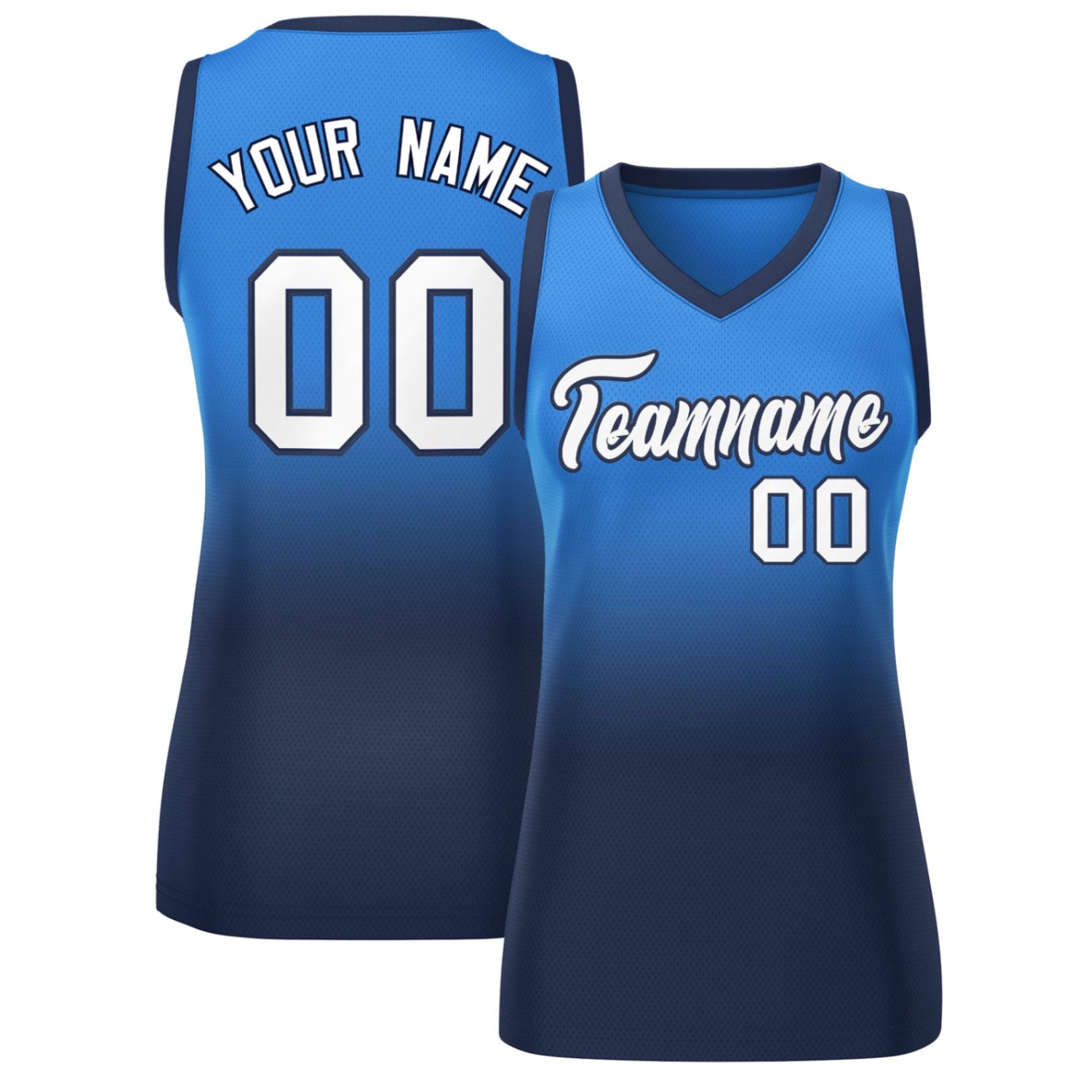 Custom Powder Blue Navy Gradient Fashion Tops Mesh Basketball Jersey For Women