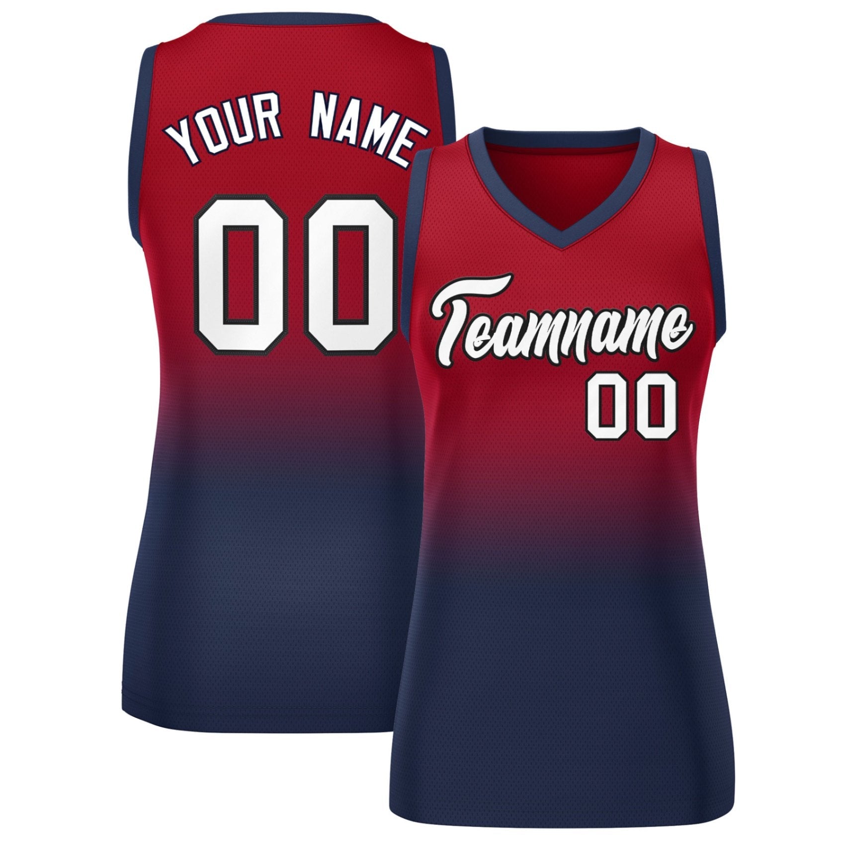 Custom Red Navy Gradient Fashion Tops Mesh Basketball Jersey For Women