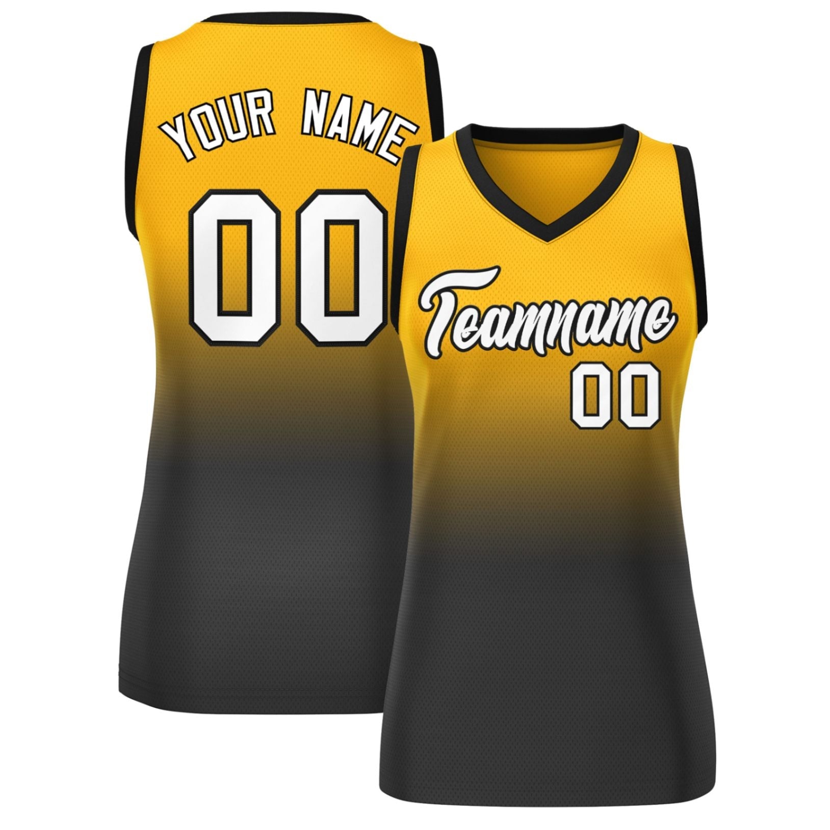 Custom Yellow Black Gradient Fashion Tops Mesh Basketball Jersey For Women