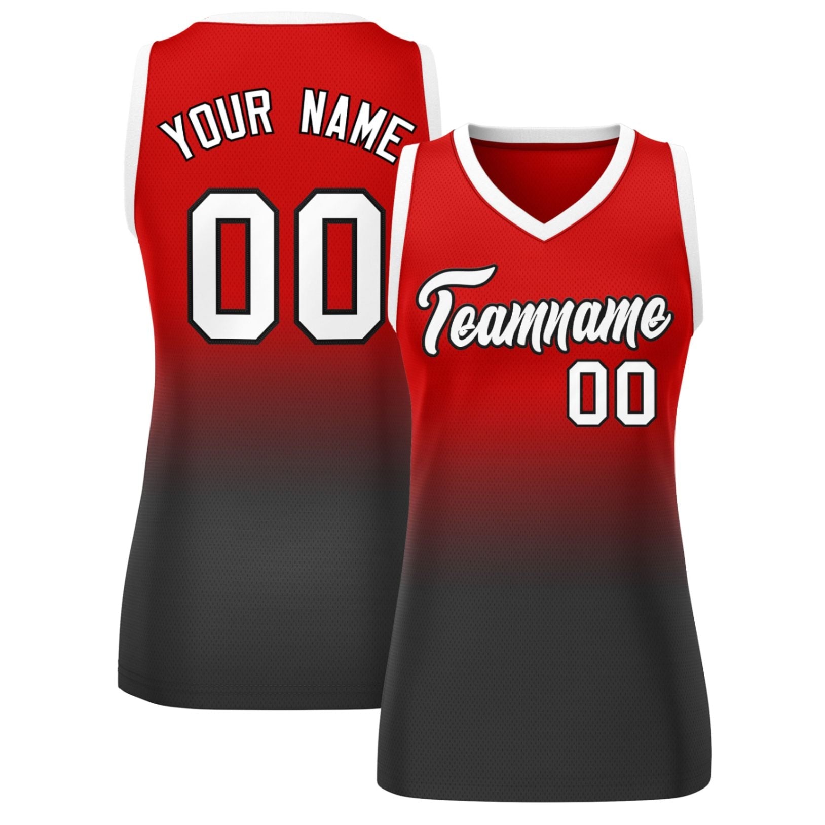 Custom Red Black Gradient Fashion Tops Mesh Basketball Jersey For Women