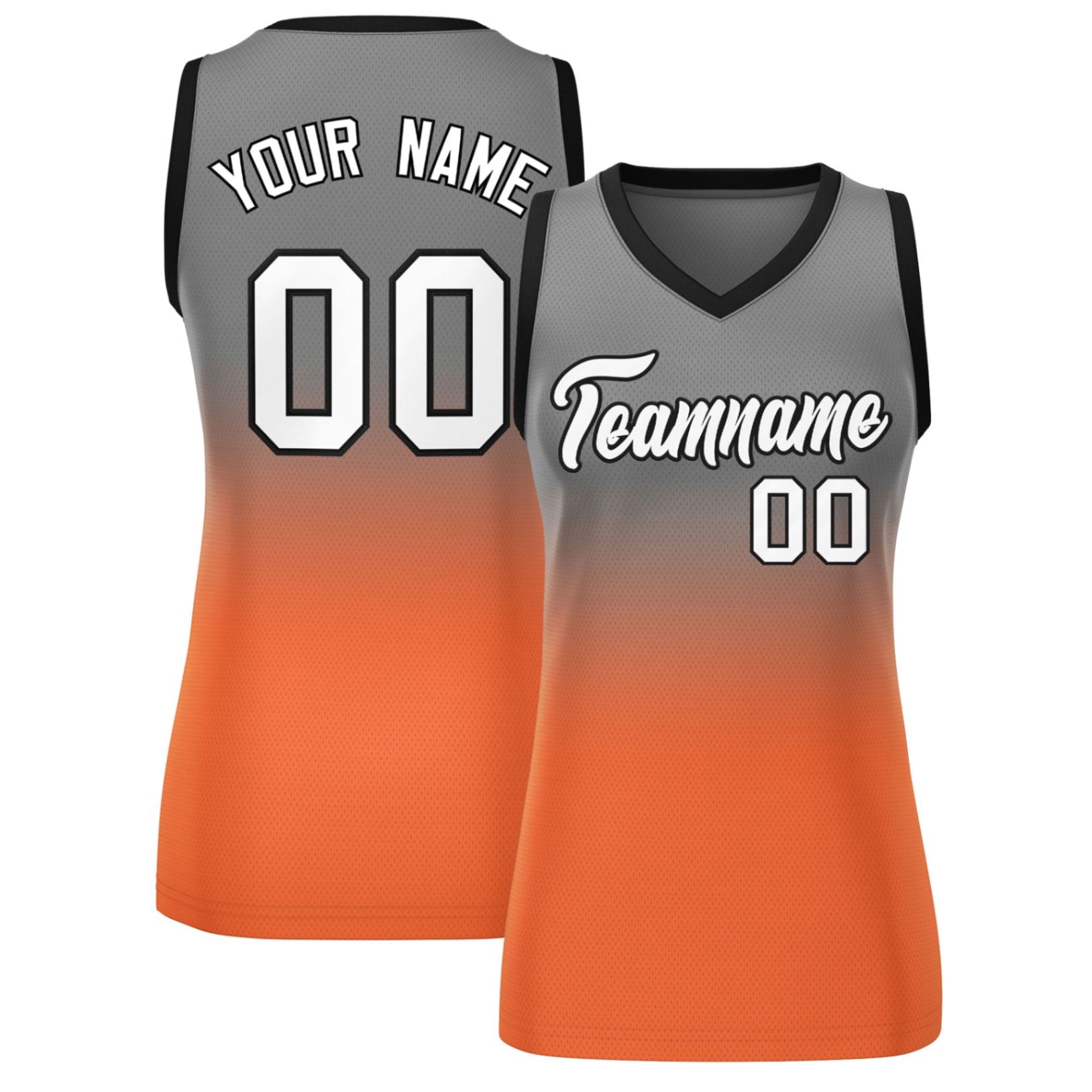 Custom Gray Orange Gradient Fashion Tops Mesh Basketball Jersey For Women