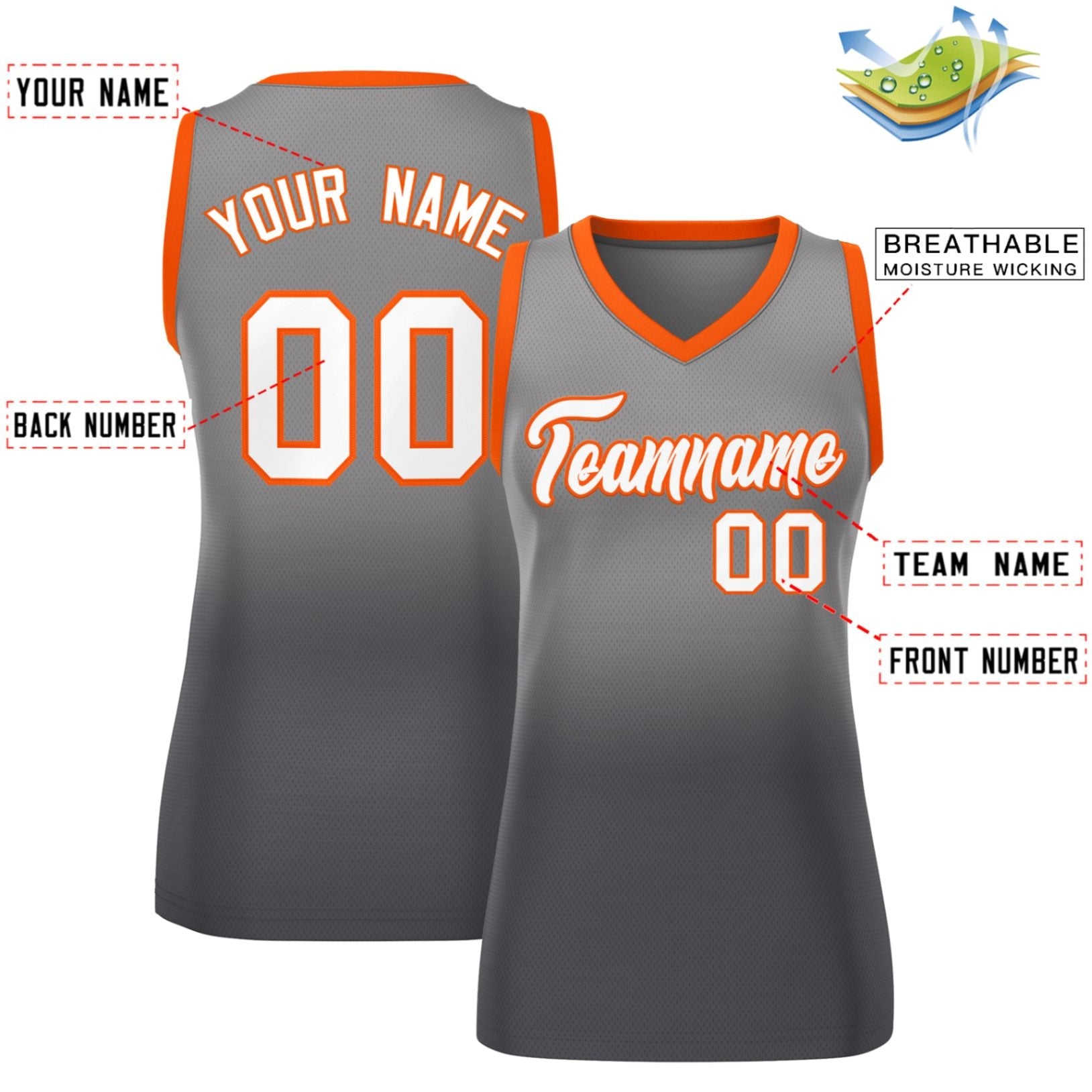 Custom Light Gray Dark Gray Gradient Fashion Tops Mesh Basketball Jersey For Women