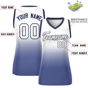 Custom White Navy Gradient Fashion Tops Mesh Basketball Jersey For Women