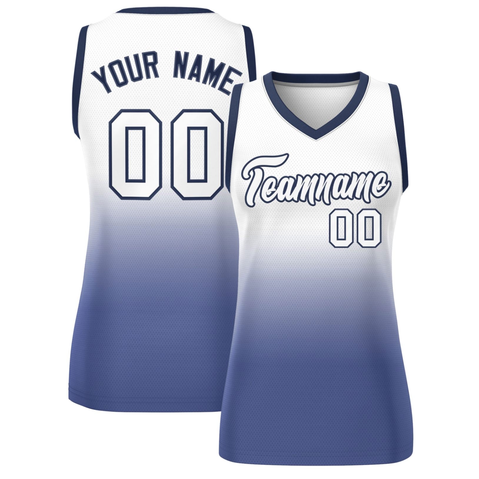 Custom White Navy Gradient Fashion Tops Mesh Basketball Jersey For Women