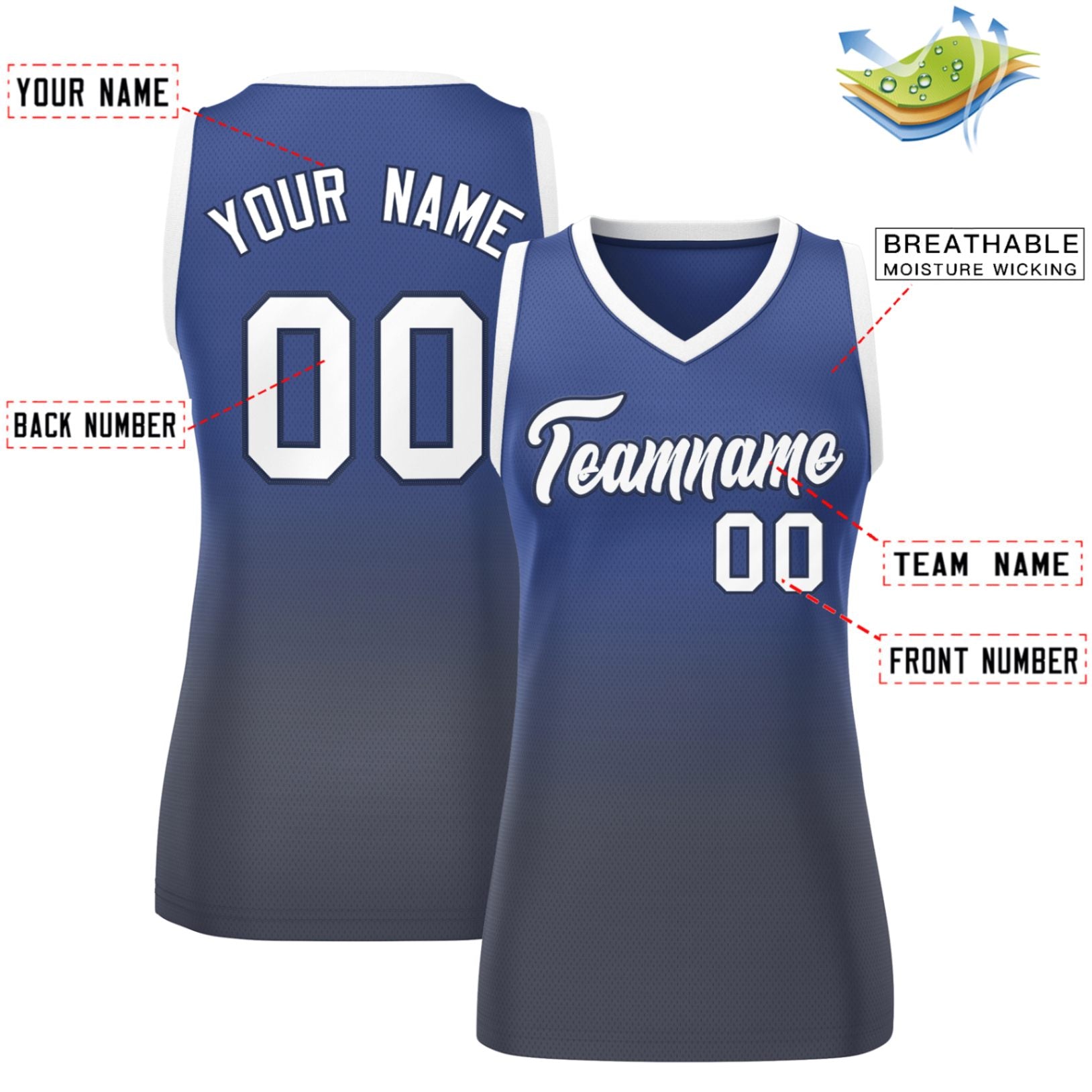 Custom Navy Gray Gradient Fashion Tops Mesh Basketball Jersey For Women