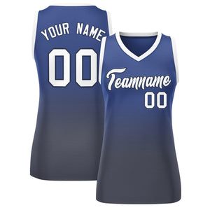 Custom Navy Gray Gradient Fashion Tops Mesh Basketball Jersey For Women