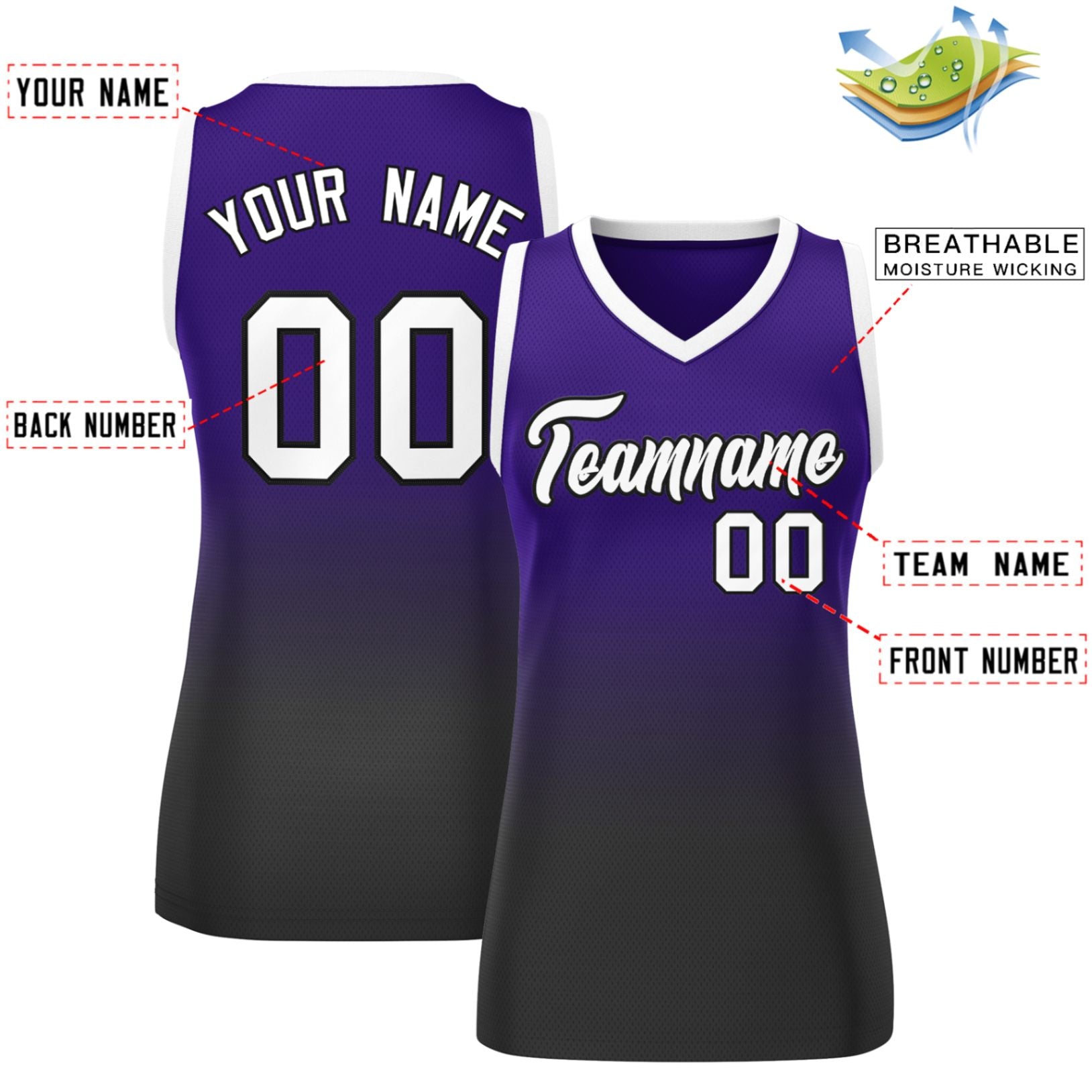 Custom Purple Black Gradient Fashion Tops Mesh Basketball Jersey For Women