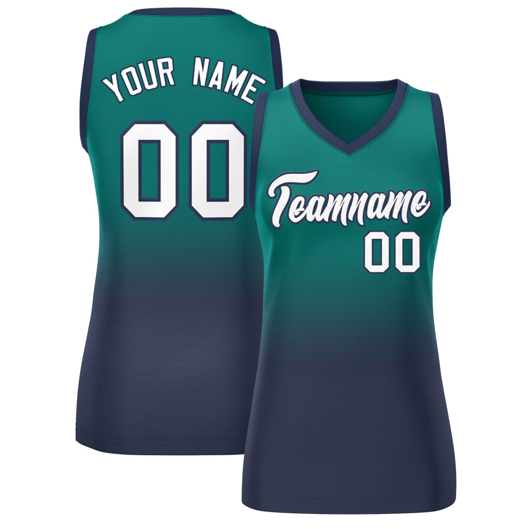 Custom Aqua Navy Gradient Fashion Tops Mesh Basketball Jersey For Women