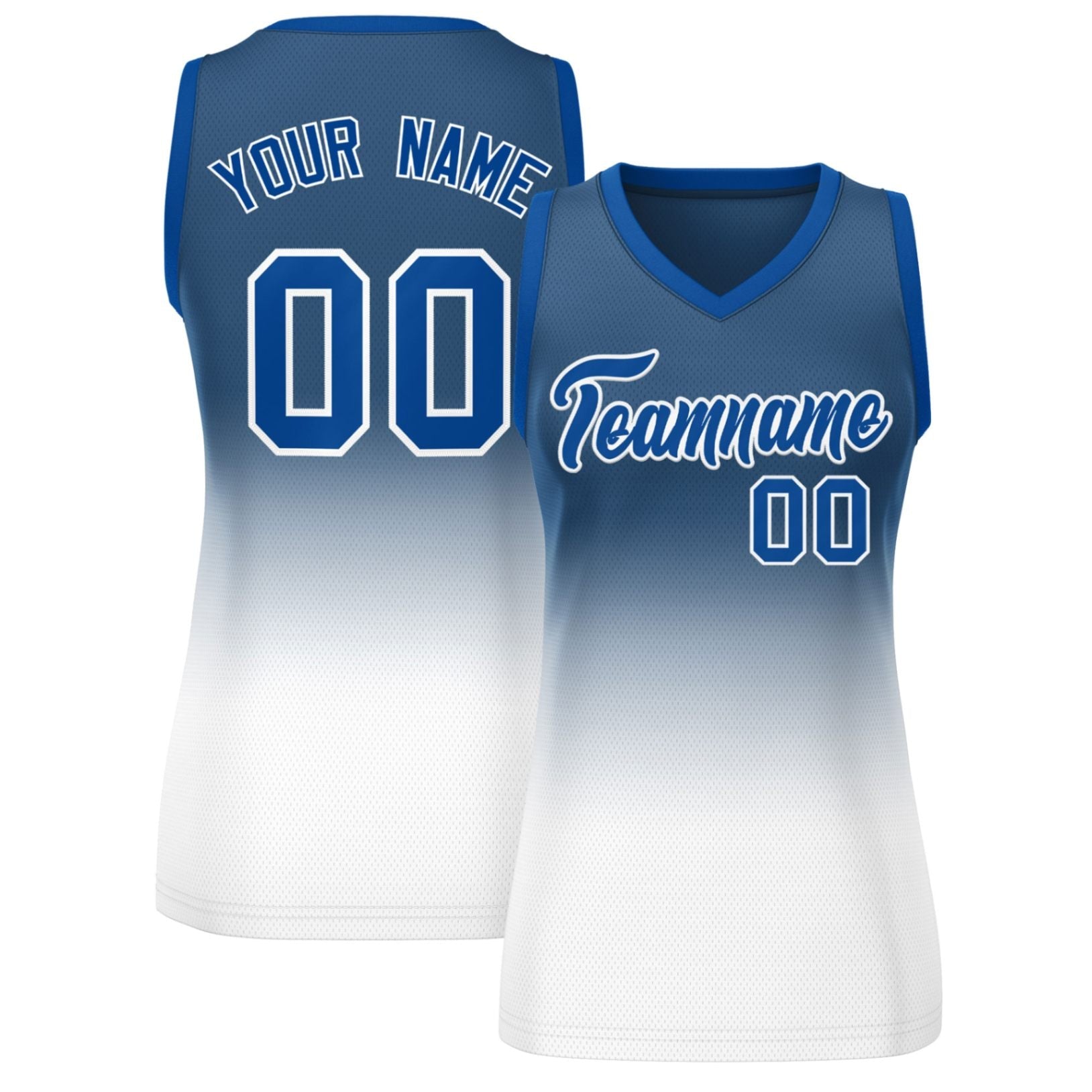 Custom Navy White Gradient Fashion Tops Mesh Basketball Jersey For Women