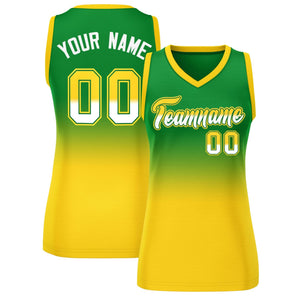 Custom Kelly Green Gold Gradient Fashion Tops Mesh Basketball Jersey For Women