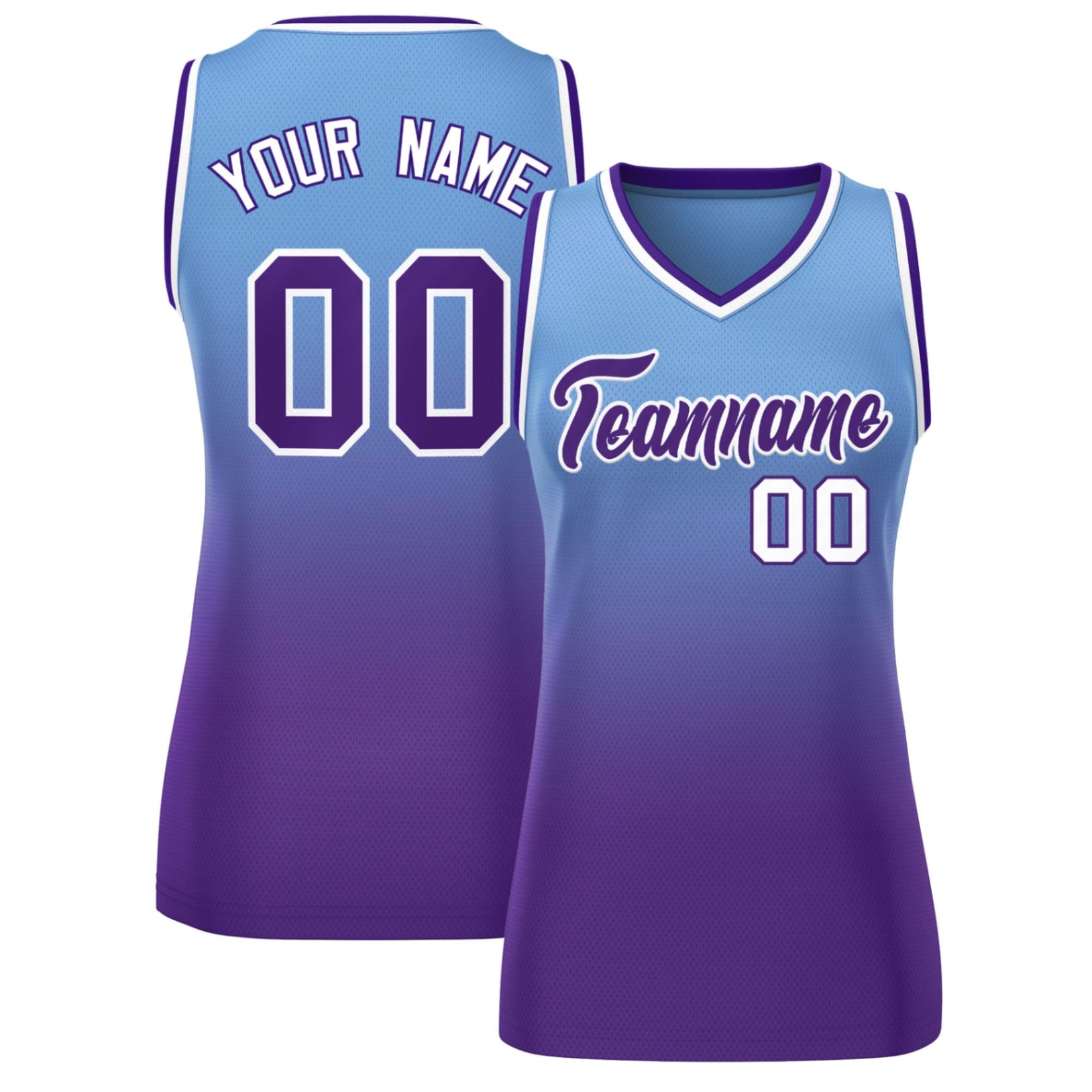 Custom Powder Blue Purple Gradient Fashion Tops Mesh Basketball Jersey For Women