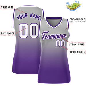 Custom Gray Purple Gradient Fashion Tops Mesh Basketball Jersey For Women