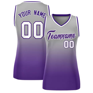 Custom Gray Purple Gradient Fashion Tops Mesh Basketball Jersey For Women