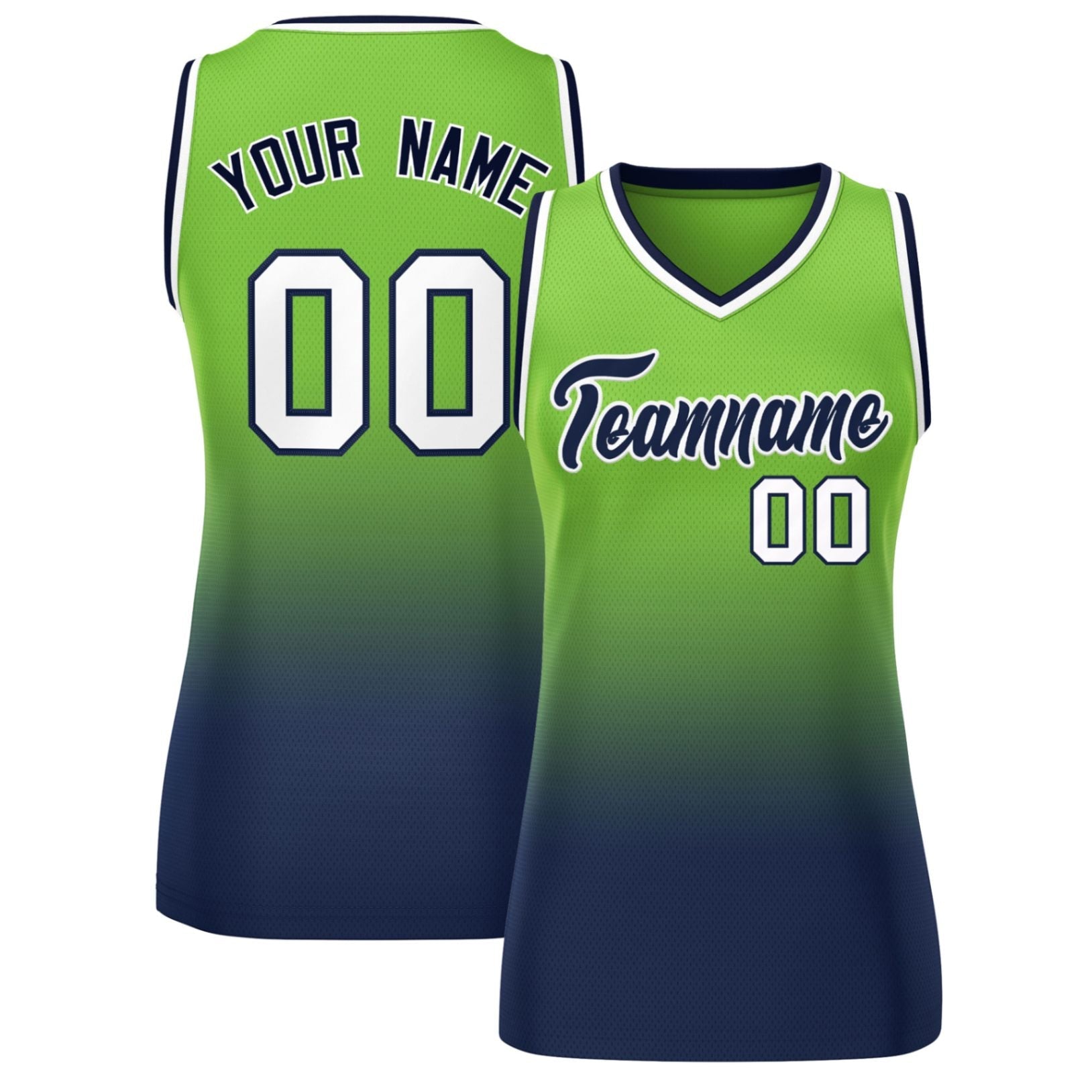 Custom Neon Green Navy Gradient Fashion Tops Mesh Basketball Jersey For Women