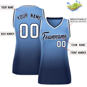 Custom Powder Blue Navy Gradient Fashion Tops Mesh Basketball Jersey For Women