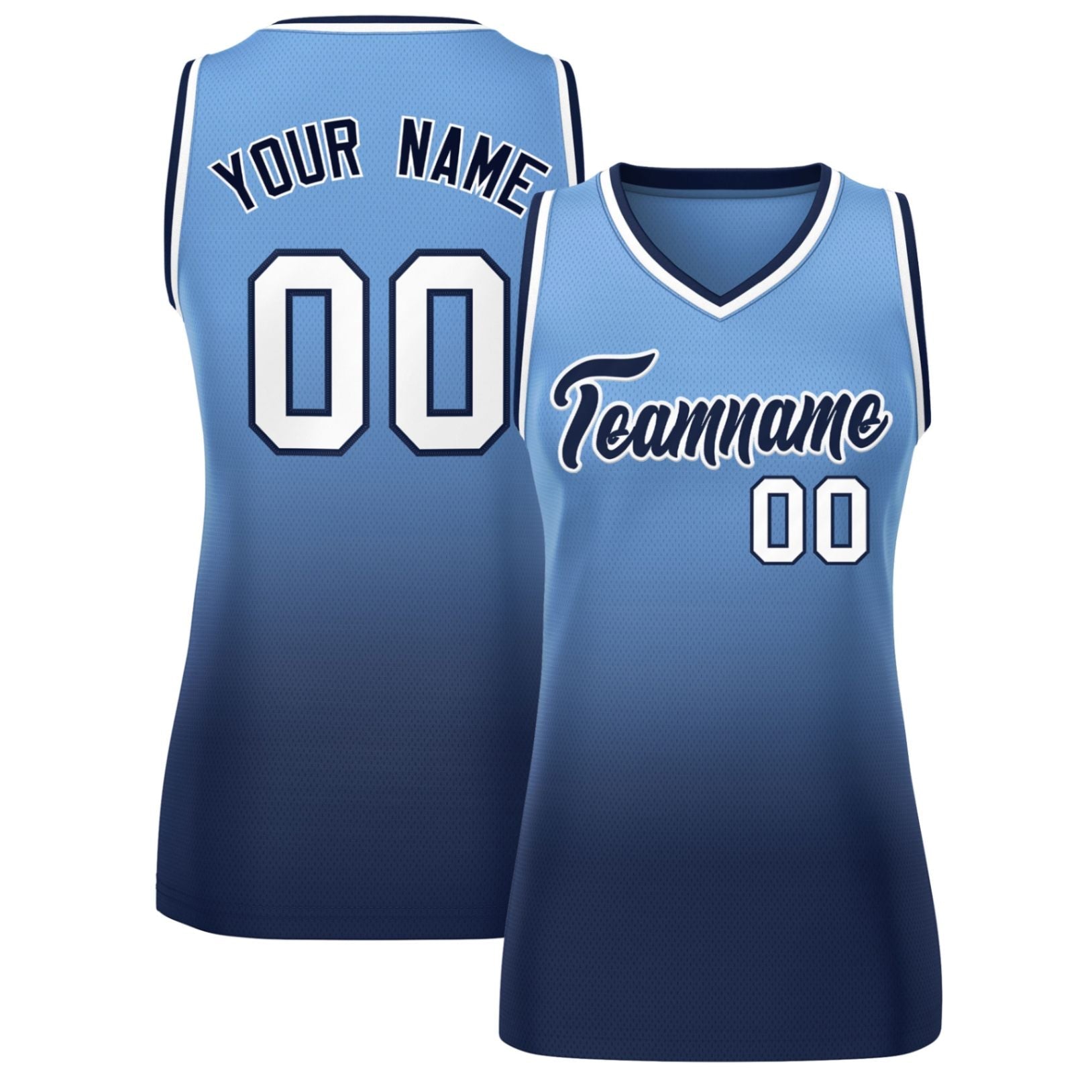 Custom Powder Blue Navy Gradient Fashion Tops Mesh Basketball Jersey For Women