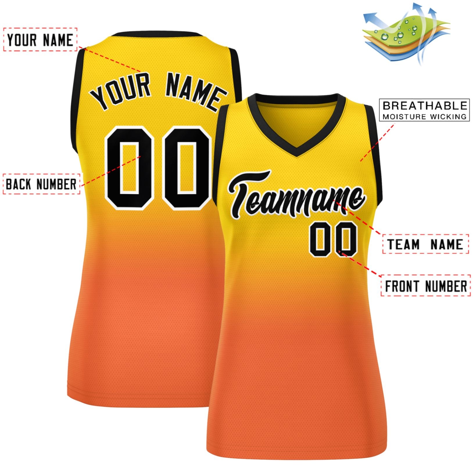 Custom Yellow Orange Gradient Fashion Tops Mesh Basketball Jersey For Women