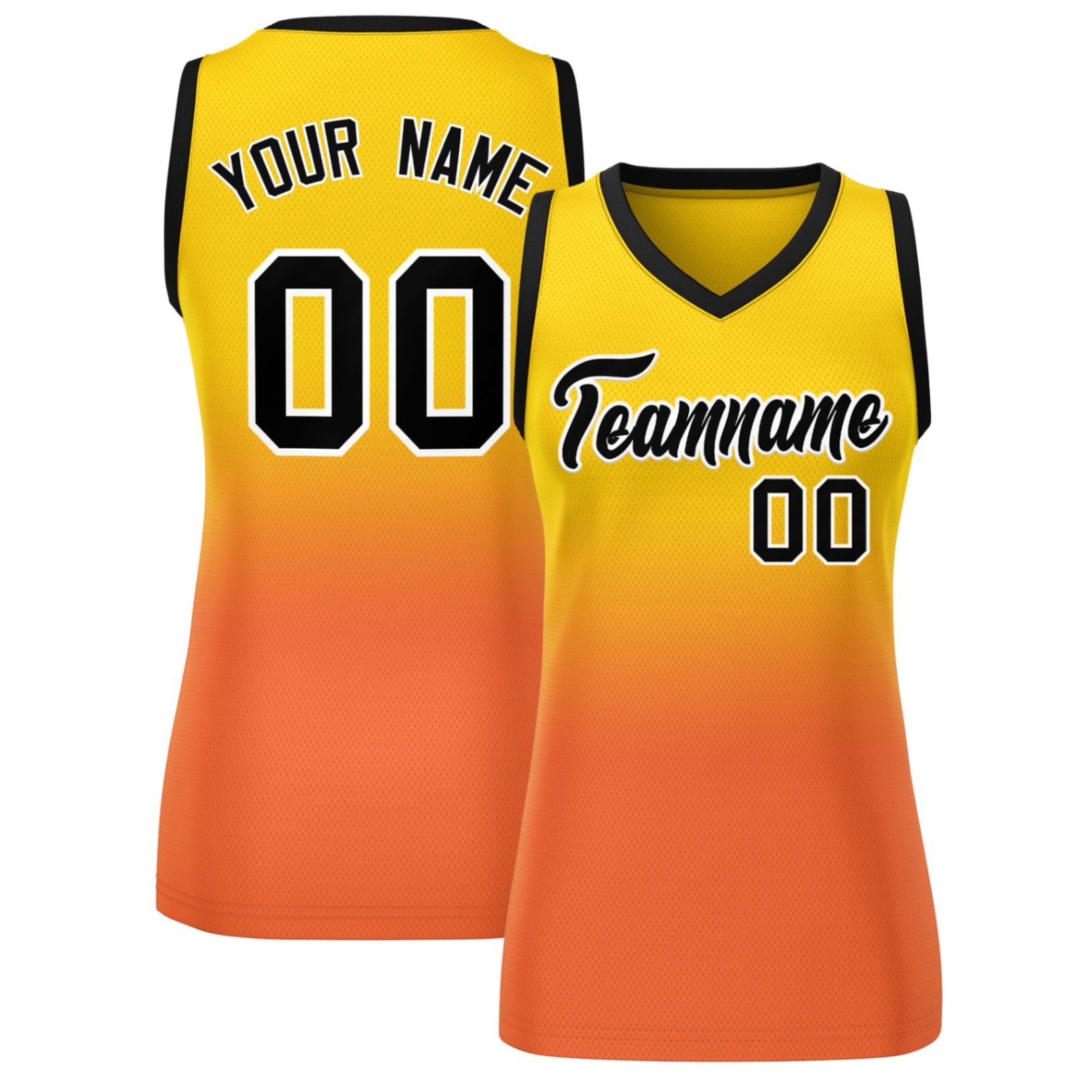 Custom Yellow Orange Gradient Fashion Tops Mesh Basketball Jersey For Women