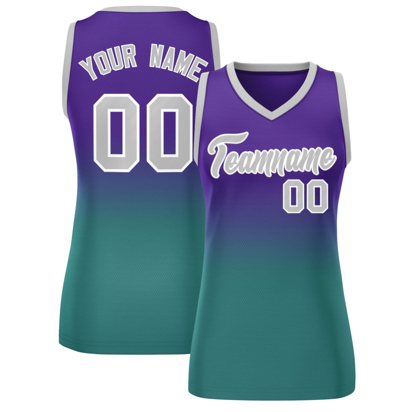 Custom Purple Aqua Gradient Fashion Tops Mesh Basketball Jersey For Women