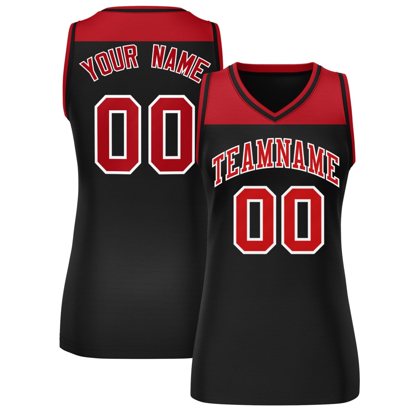 Custom Red Black Color Block Fashion Tops Mesh Basketball Jersey For Women