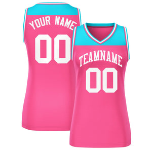 Custom Powder Blue Pink Color Block Fashion Tops Mesh Basketball Jersey For Women