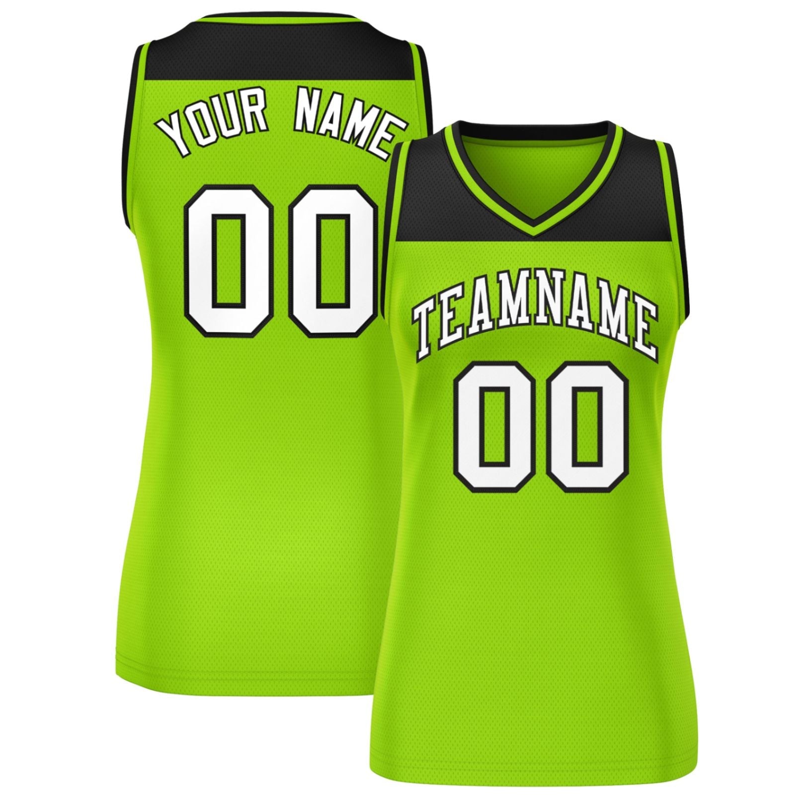 Custom Black Neon Green Color Block Fashion Tops Mesh Basketball Jersey For Women