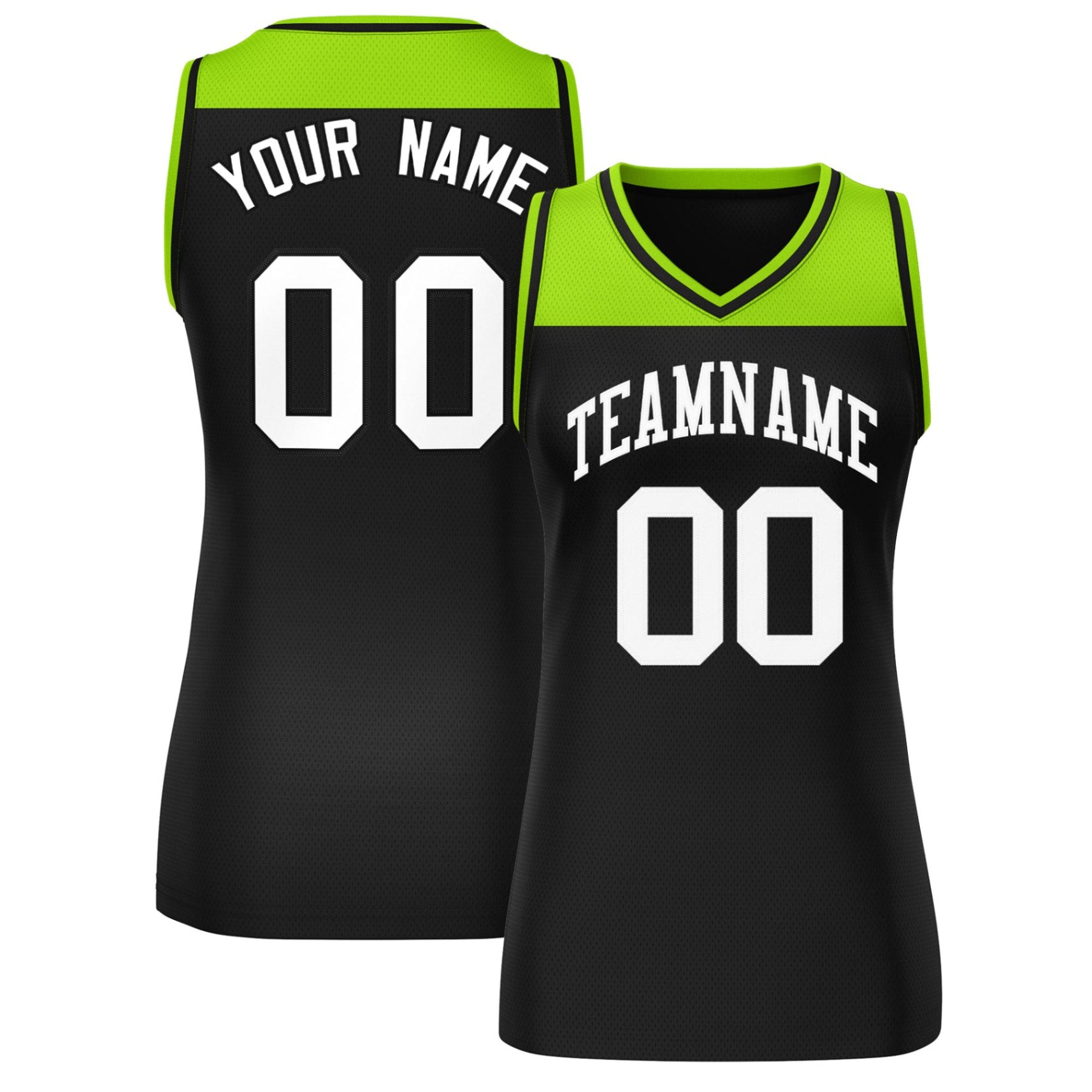 Custom Neon Green Black Color Block Fashion Tops Mesh Basketball Jersey For Women