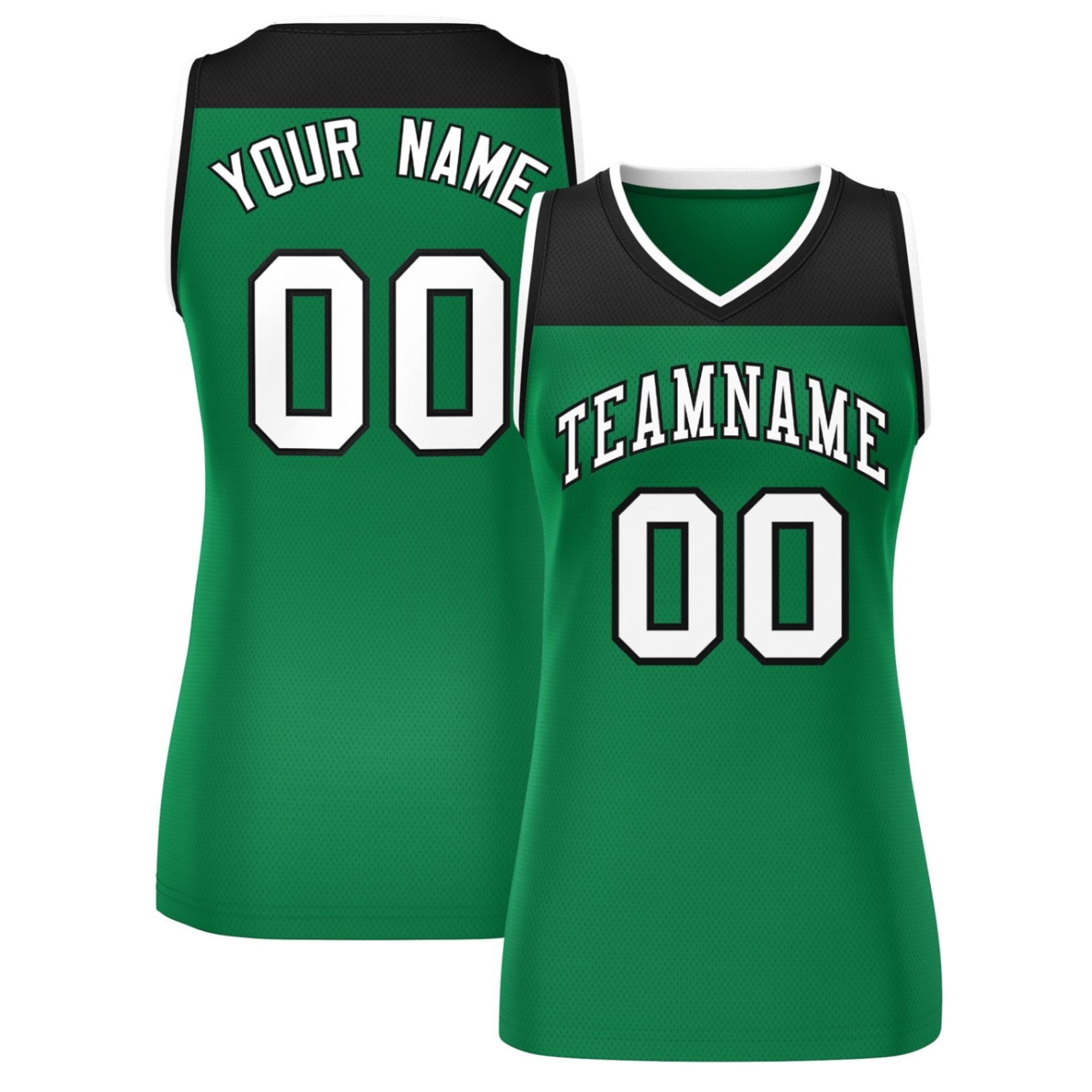 Custom Black Kelly Green Color Block Fashion Tops Mesh Basketball Jersey For Women