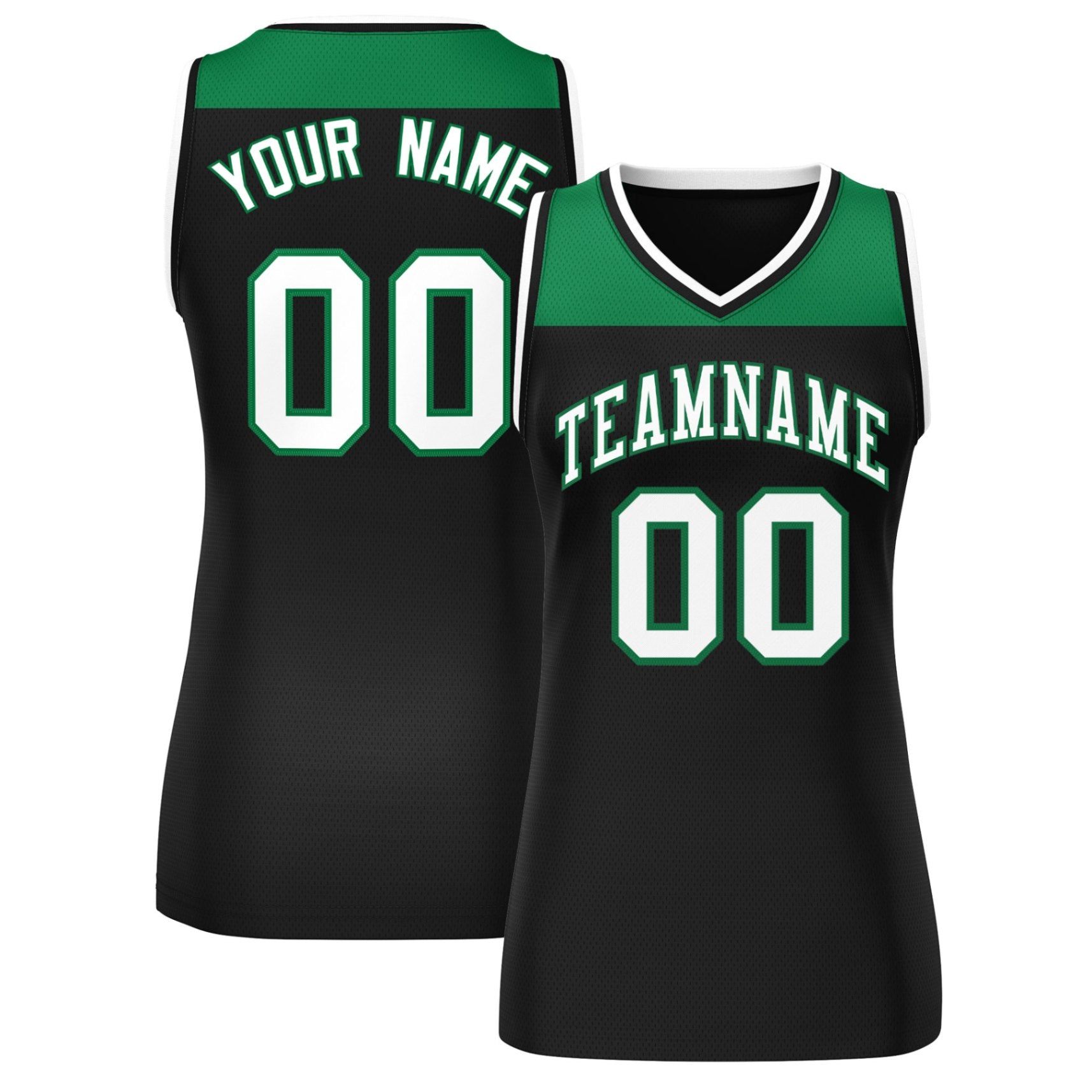 Custom Kelly Green Black Color Block Fashion Tops Mesh Basketball Jersey For Women