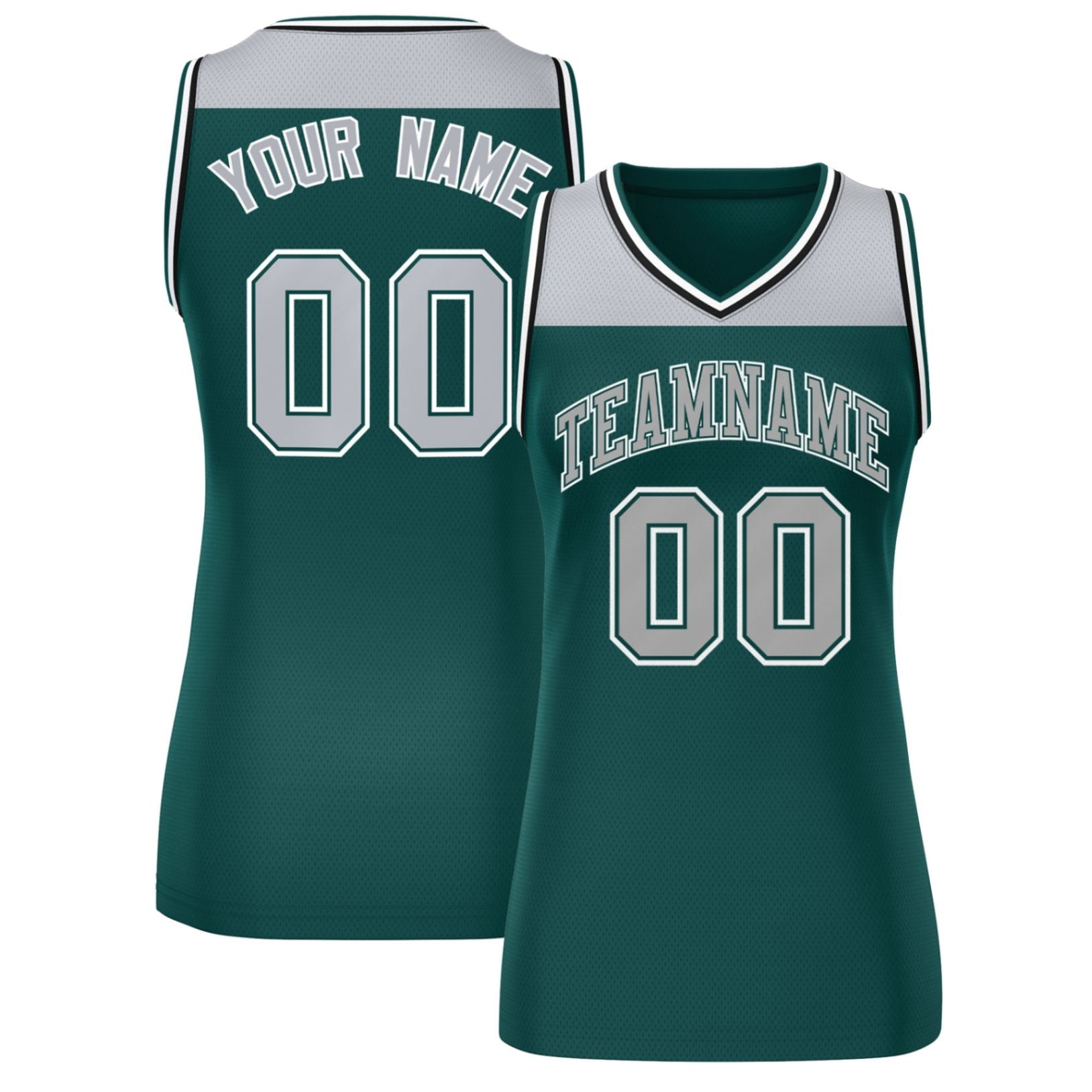 Custom Gray Midnight Green Color Block Fashion Tops Mesh Basketball Jersey For Women