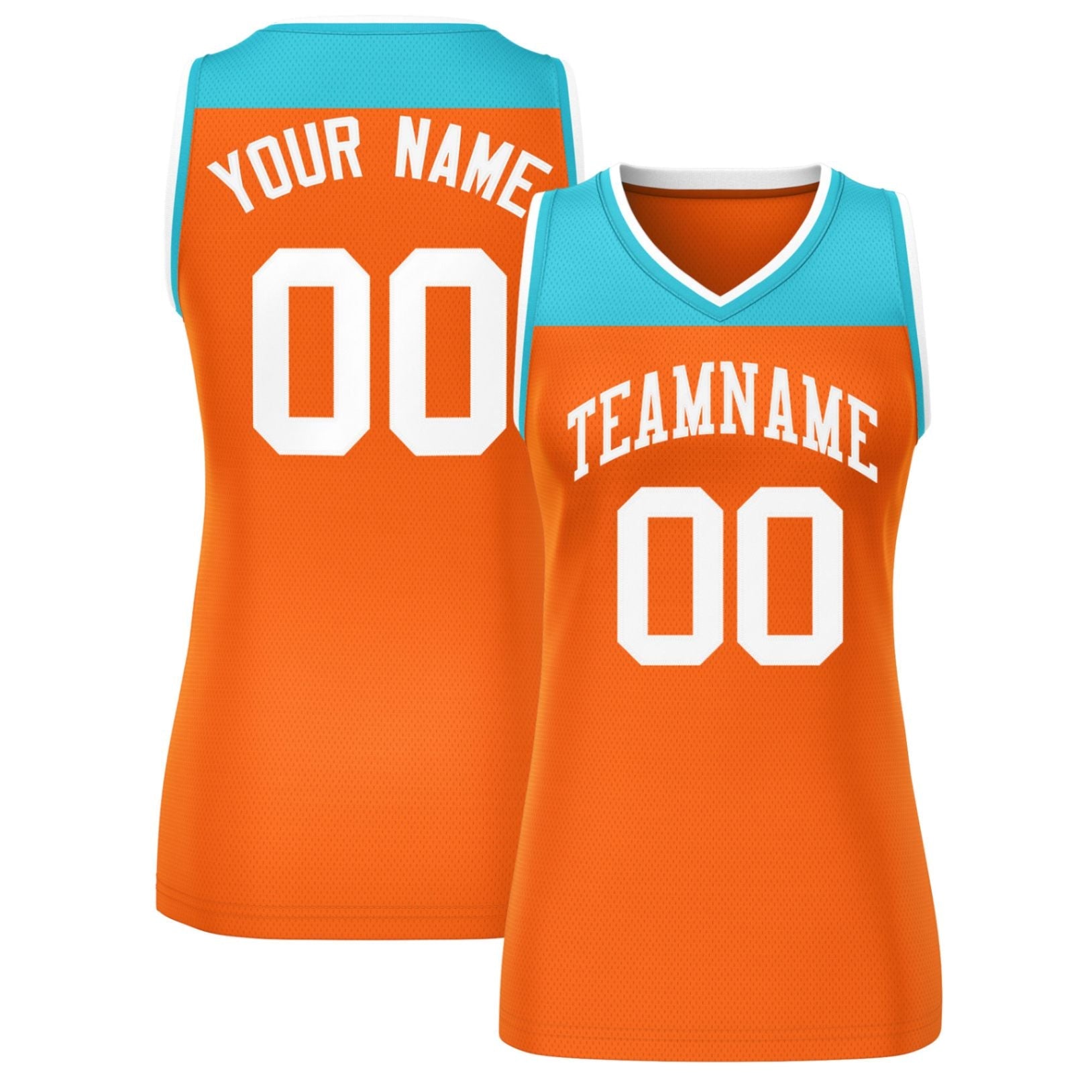 Custom Aqua Orange Color Block Fashion Tops Mesh Basketball Jersey For Women