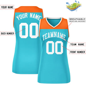 Custom Orange Aqua Color Block Fashion Tops Mesh Basketball Jersey For Women