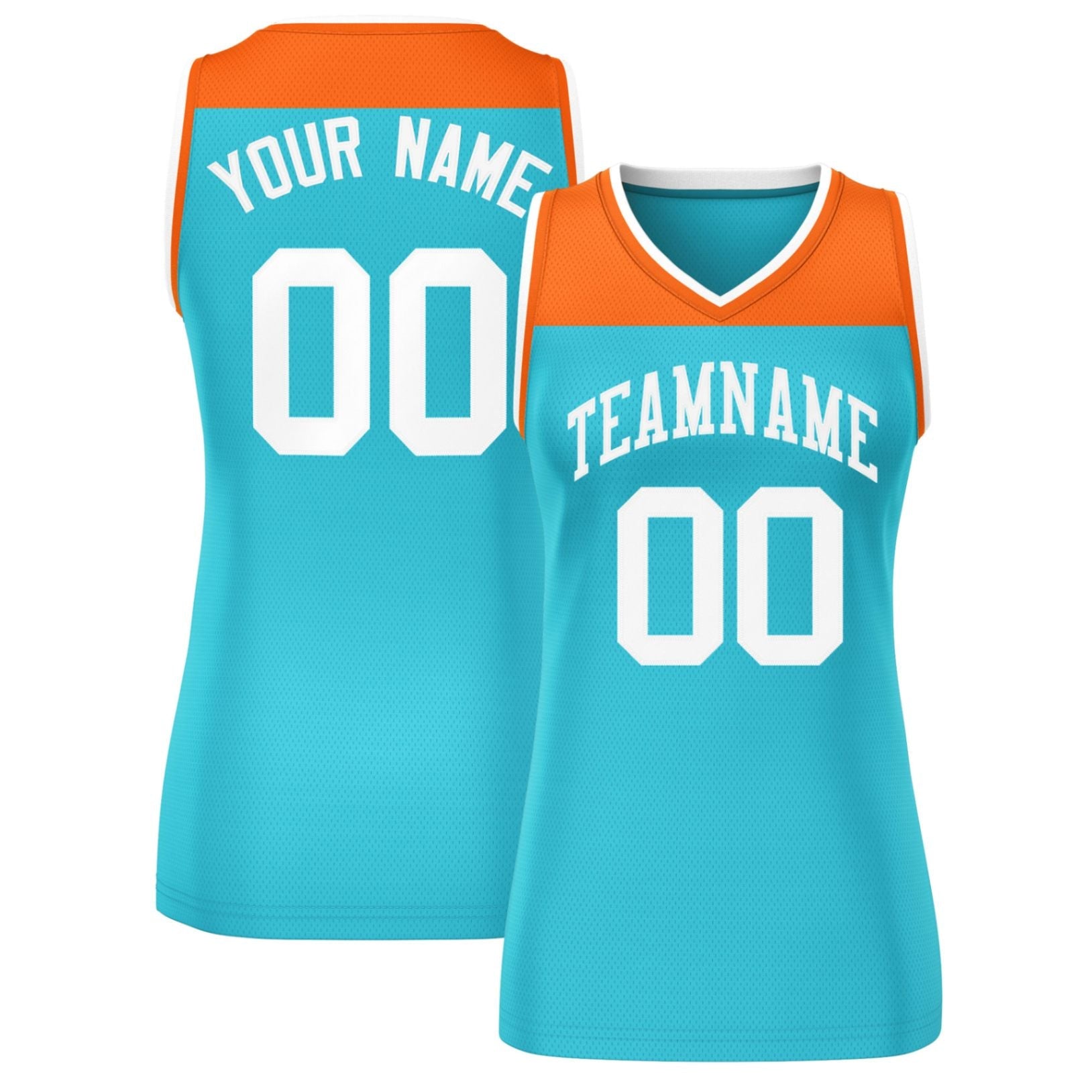 Custom Orange Aqua Color Block Fashion Tops Mesh Basketball Jersey For Women