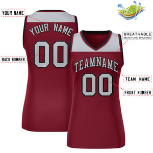 Custom Gray Crimson Color Block Fashion Tops Mesh Basketball Jersey For Women