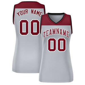 Custom Crimson Gray Color Block Fashion Tops Mesh Basketball Jersey For Women