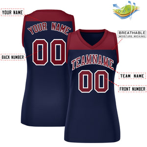 Custom Crimson Navy Color Block Fashion Tops Mesh Basketball Jersey For Women