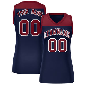 Custom Crimson Navy Color Block Fashion Tops Mesh Basketball Jersey For Women