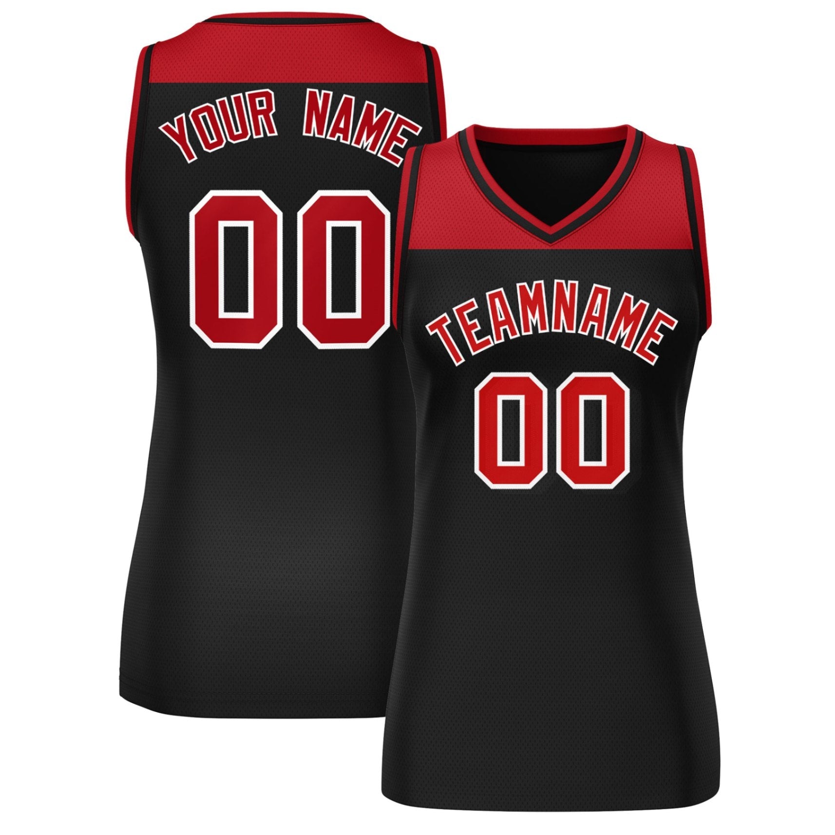 Custom Red Black Color Block Fashion Tops Mesh Basketball Jersey For Women