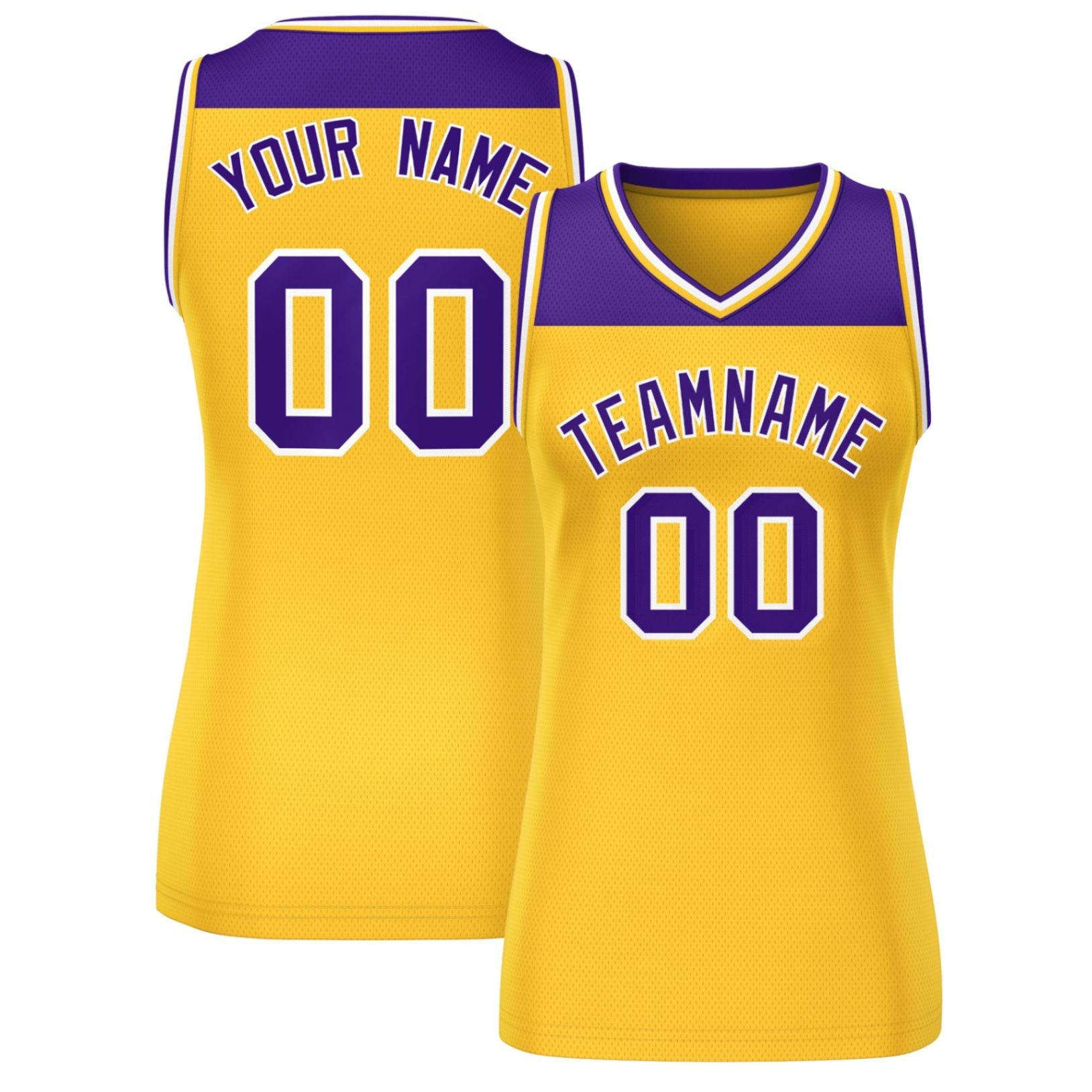 Custom Purple Gold Color Block Fashion Tops Mesh Basketball Jersey For Women