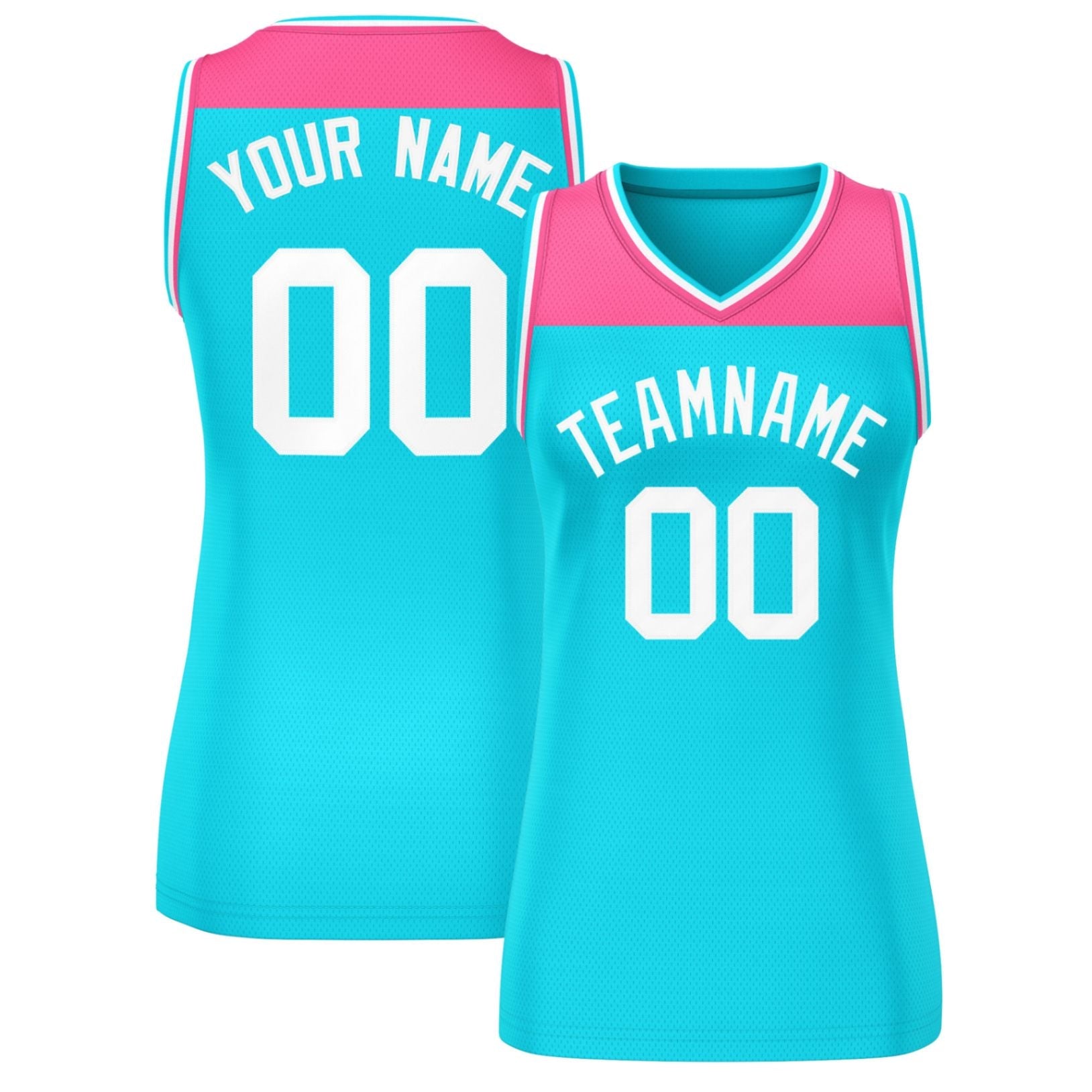 Custom Pink Powder Blue Color Block Fashion Tops Mesh Basketball Jersey For Women