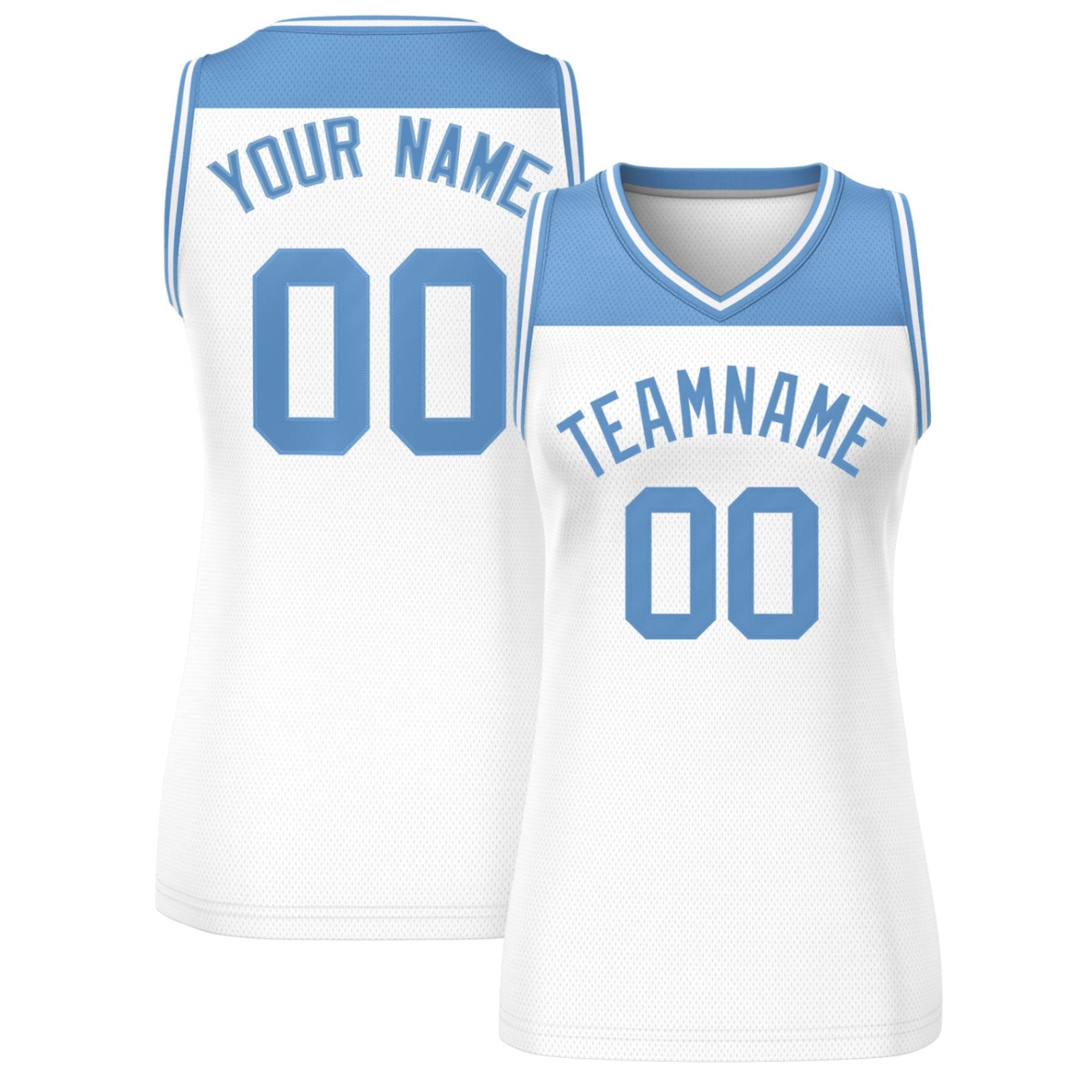 Custom Light Blue White Color Block Fashion Tops Mesh Basketball Jersey For Women