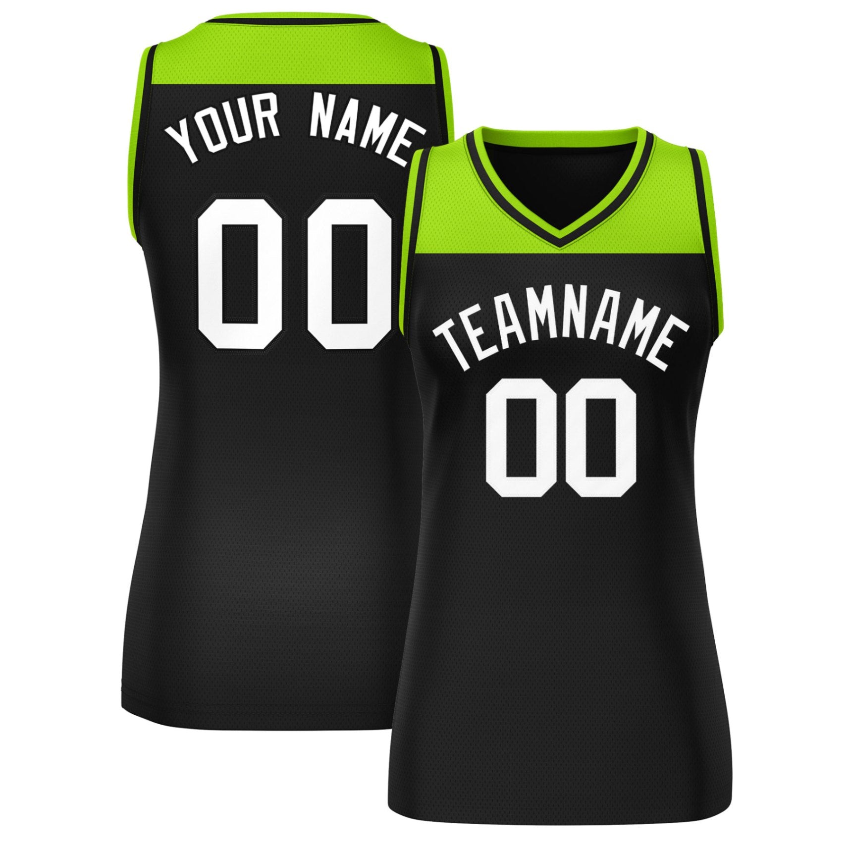 Custom Neon Green Black Color Block Fashion Tops Mesh Basketball Jersey For Women