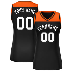 Custom Orange Black Color Block Fashion Tops Mesh Basketball Jersey For Women